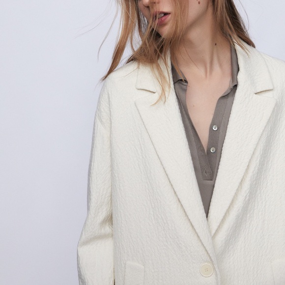 ZARA Wool Blended Off-white Coat - Picture 5 of 11
